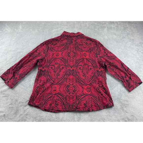 Jones New York Signature Red Black Paisley Button Up Top Blouse XL - Picture 9 of 11